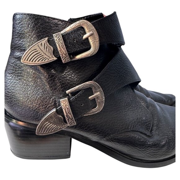 Urban Outfitters‎ Talia Black Leather Buckle Side Zip Ankle Bootie Womans Size 9 - Picture 5 of 8